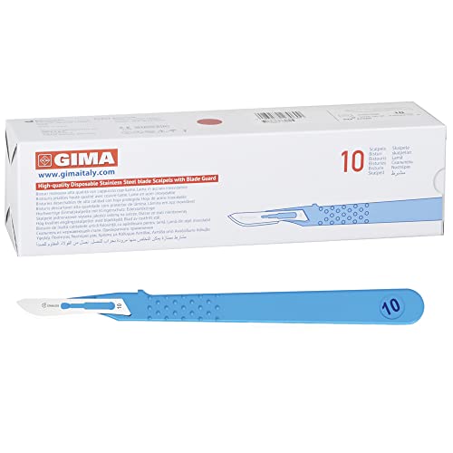 Gima - Sterile Skalpelle aus rostfreiem Edelstahl, Handgriff aus ABS, zum Einmalgebrauch, Standard, Nr. 10, 10 einzeln verpackte Skalpelle.