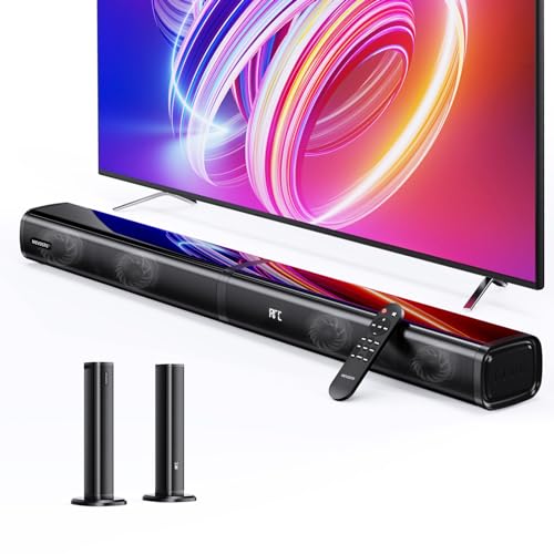 Soundbar für TV Geräte 2.2 Kanal MEVOSTO Abnehmbare 2-in-1-Soundbar mit Integriertem Dualen Subwoofer Höhen & Bässe Einstellbar ARC/Optisch/AUX/BT 5.0 Heimkino Soundsystem Wandmontage-80cm