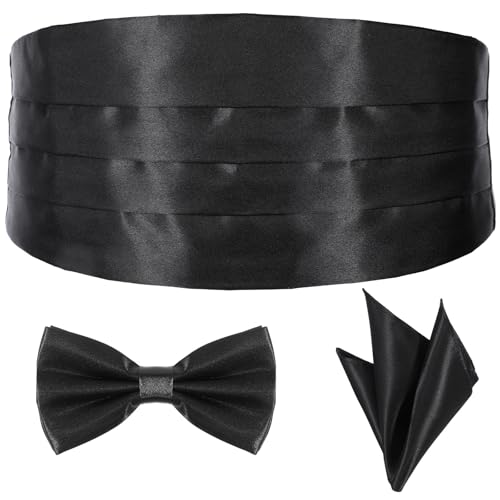 Trinkrittey 3-Teiliges Fliege-Set Satin Kummerbund Herren Verstellbarer Kummerbund Accessoire-Set Mit Fliege Kummerbund Fliege Set Cumberbund Fliege Im Set für Smoking Frack Anzug Hemd