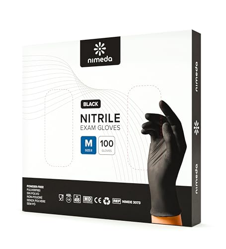 NIMEDA Nitrilhandschuhe M Schwarz 100 Stück Einweghandschuhe Latexfrei Puderfrei Black Nitrile Gloves Größe Medium