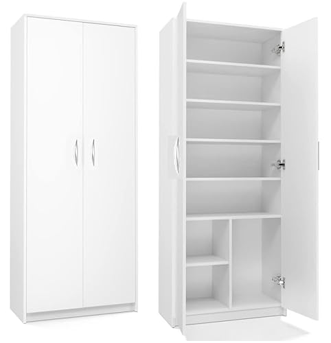 Mehrzweckschrank Aktenschrank mit 2 Türen und 8 Fächern Bücherregal Büroschrank Haushaltsschrank 180x74x35cm (Weiß)