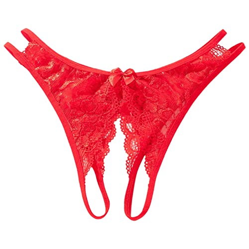 Damen Unterwäsche Slip Glitzer Große T-förmige Spitze Sexy Damen Sexy Unterwäsche Blumenspitze Unterwäsche Transparente Unterwäsche (Red, M)