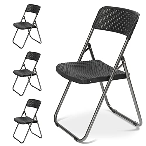 Sekey Klappstuhl 4er Set Gartenstuhl Klappbar Rattan-Optik, Campingstuhl Wasserdicht bis 200 KG, 46x53x84 cm, Schwarz