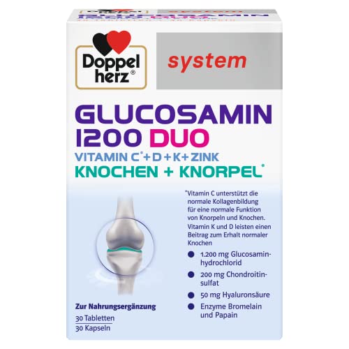 Doppelherz system GLUCOSAMIN 1200 DUO – Mit Vitamin C als Beitrag zur normalen Kollagenbildung für eine normale Knorpelfunktion – 30 Kapseln und 30 Tabletten