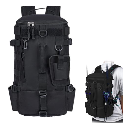 Outdoor Wandern Wasserdicht Taktischer Rucksack,Fishing Backpacks,Angelrucksäcke mit Rutenhalter Multifunktionaler Rucksack Militär rucksack Für Angeln Camping Wandern und Radfahren Fahrradrucksack