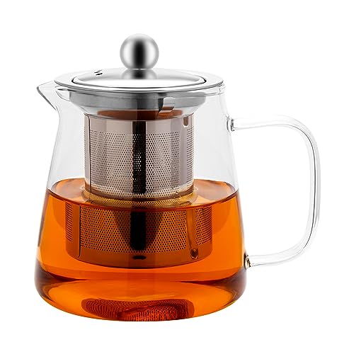 Honneeo Teekanne Glas 450ml, mit Siebaufsatz Herausnehmbaren 304 Edelstahl Teefilter Hitzebeständiges Glaskanne Ideal zur Zubereitung von Losen Tees, Teeblumen Glass Teapot Glasteekanne