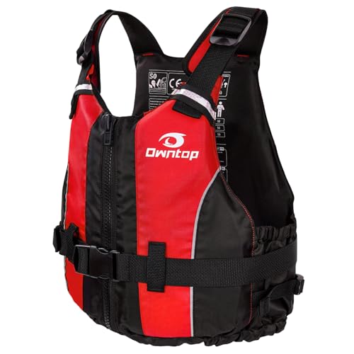 Owntop Schwimmhilfe Erwachsene, Schwimmjacke aus Schaumstoff mit Schrittgurt und Innentasche Unisex, Auftriebsweste für Sup Kajak Angeln Segeln Kanu - Rot XS/S