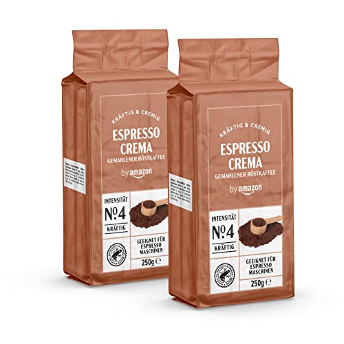 by Amazon Gemahlener Kaffee Espresso Crema, Lichte Röstung, Granulat, 1 kg, 4 Packungen mit 250 g – Rainforest Alliance-Zertifizierung