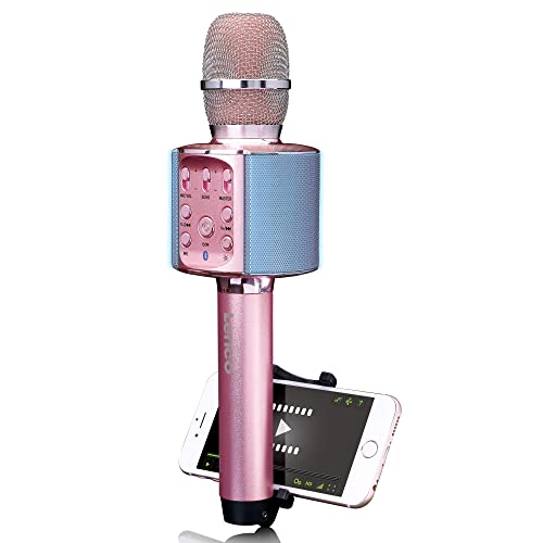 Lenco BMC-090 - Karaoke Mikrofon - Bluetooth V4.2 - Mit Smartphone-Halterung - 5 Watt RMS - LED Lichteffekte - integrierter Akku mit 1200mAh – Android und iOS - Rosa