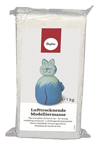 Rayher 3450200 Lufttrocknende Modelliermasse weiß, 1 kg, gebrauchsfertig, geschmeidig und einfach zu verarbeiten, kein Brennen nötig, trocknet ohne Rißbildung, glutenfrei, tonähnlich