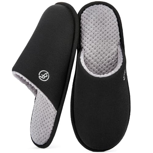 EverFoams Herren Strick Hausschuhe Leichter Memoryschaum Innen Pantoffeln,Schwarz,44/45 EU