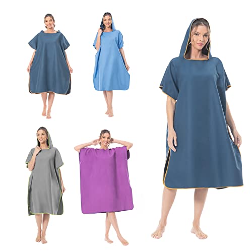 Mokani Surf Poncho für Damen Herren Erwachsene Jugendliche, Ultraleicht und Schnelltrocknend, Badeponcho Handtuch, aus Mikrofaser auch als Umkleidehilfe Strand (Dunkelblau)