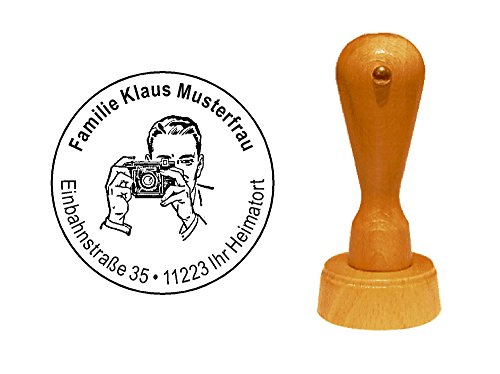 Stempel personalisiert Adressstempel Fotograf Photographie runder Holzstempel mit persönlicher Adresse Ø 40 mm