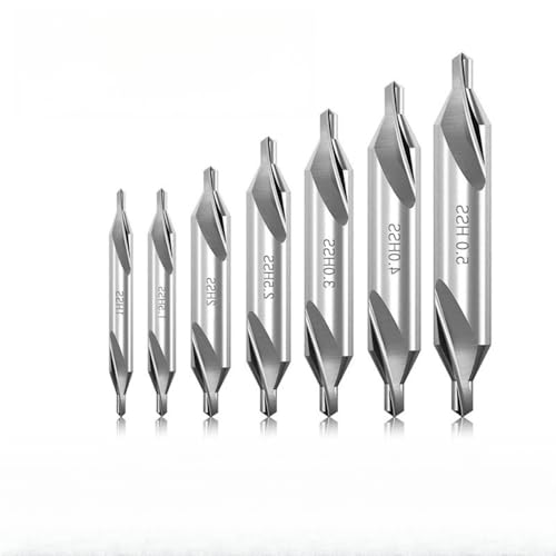 7-teiliges Zentrierbohrer-Set, M2 Hochgeschwindigkeitsstahl, 60-Grad-Winkel, Zentrierbohrer, Kegelsenker-Werkzeuge für Drehmaschine, Metallbearbeitung, Größe 1,0, 1,5, 2,0, 2,5, 3,0, 4,0, 5,0