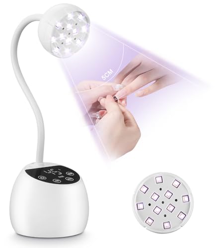 UV Lampe für Gelnägel Mini, mit 12 LEDS, Sensor, 3 Timer Modi (10/30/60s), 360° verstellbare Schlaucharm, Ladbarer Mini UV Lampe für Nägel, Tragebare UV Lampe Klein für French Nageltips