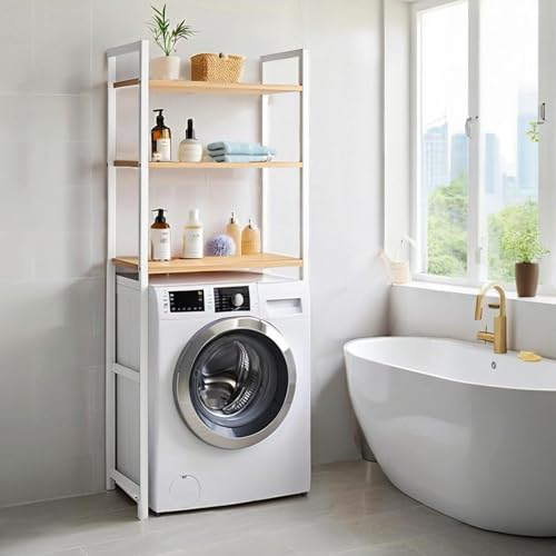 TerraVibe Toilettenregal, Bambus WC Regal, Waschmaschinen überbau mit 3 Ablagen, Toiletten Regal Platzsparender Großem Fassungsvermögen für Waschküche Badezimmer Toilette