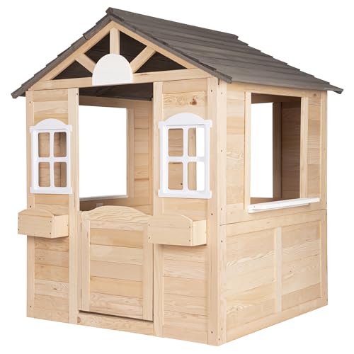 ONVAYA® Kinderspielhaus aus Holz ǀ mit Tür und Fenster ǀ Spielhaus aus Echtholz ǀ für DIY-Streichprojekte ǀ einfacher Aufbau ǀ Gartenhaus für Kinder