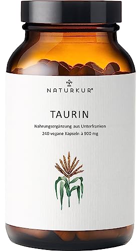 Naturkur® Taurin 900 mg - 240 Kapseln im Apothekerglas - Vegan, laborgeprüft, ohne Zusatzstoffe, in Handarbeit hergestellt in Unterfranken