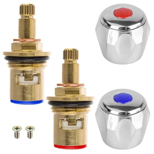 Wasserhahn-Ventil-Kit, Robust und Einfach zu Bedienen, Wasserhahn Ventiloberteil Set mit Ventileinsätzen und Schrauben, Wasserhahn Ventile Armaturen, für Küche, Bad, Waschbecken (Messing + Silber)
