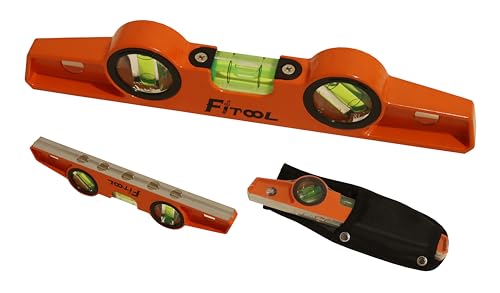 Professionelle magnetische Gerüst-Wasserwaage, 25,4 cm, Fräs-V-Nut-Basis mit 5 starken Seltenerdmagneten für hervorragende Griffkraft, Druckguss-Magnet-Torpedo-Wasserwaage 250 mm und Holster