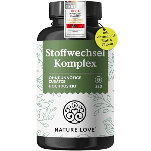 NATURE LOVE® Stoffwechsel Komplex – 120 Kapseln – Grünteeextrakt, Zink, Chrom, Vitamin B6, Cayennepfeffer und Cholin – hochdosiert, vegan