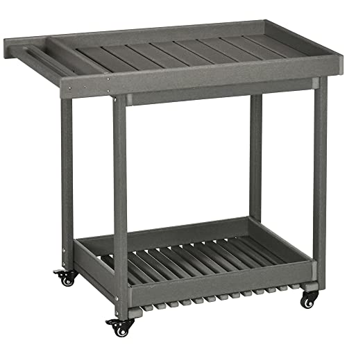 Outsunny Servierwagen, Barbecue Trolley mit Handtuchhalter, Garten Rollwagen mit 2 Regalen, Outdoor Multifunktionstisch mit Rollen, für Garten, Balkon, 87 x 50 x 80cm