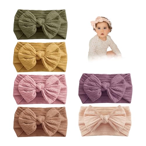 Ceihwa 6pcs Baby Turban Stirnband Mädchen Baby Nylon Stirnbänder Bowknot Baby Stirnband Neugeborene Elastisch Baby Haarband Schleife Taufe Weiche Schleife Kopfbedeckung Haarbänder für Kleinkinder.