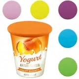 Deckel Joghurtbecher 500g，6 Stück Wiederverwendbarer Joghurt Silikondeckel für Joghurtbecher (Rosa Blau Orange Gelb Grün Lila)