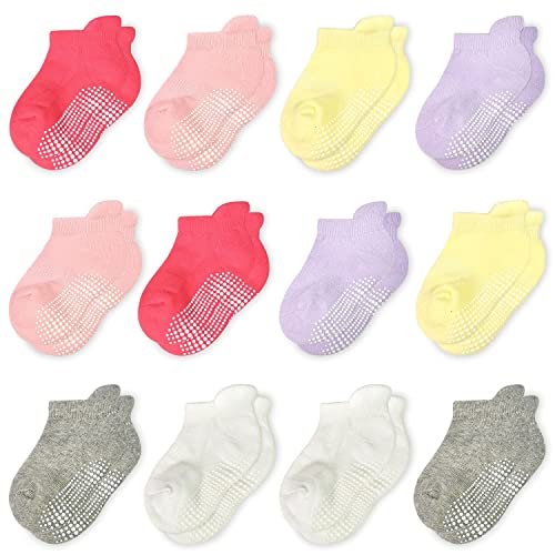 HYCLES Stoppersocken Kinder - 12 Paar ABS Socken Kinder Baby Jungen Kleinkind Rutschfeste Socken für 0-7 Jahre Antirutsch Socken Mädchen 1-3 Jahre