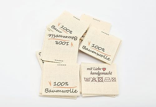 Hödtke Vertrieb Textiletiketten aus Naturbaumwollband 100% Baumwoll mit Pflegesymbole 20 Stück