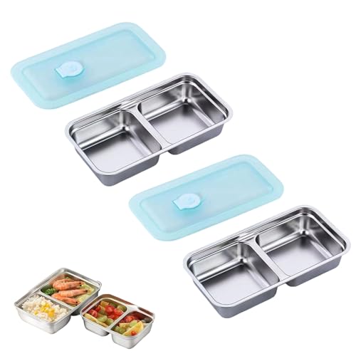 Generisch 2 Stück Grab and Go Snack Containers Reusable, Edelstahl Doppel Fach Snack Container, Wiederverwendbare Snack Behälter mit Deckel, Auslaufsicheres Design