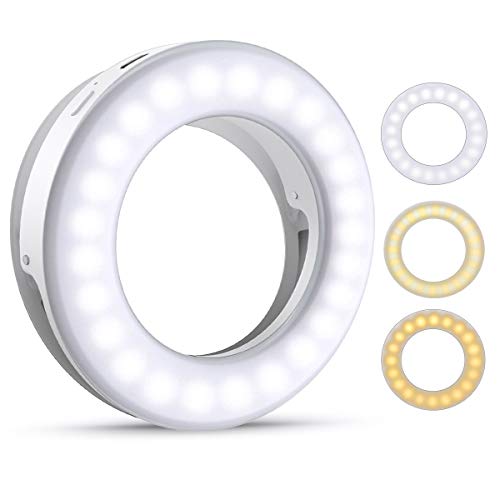 Criacr Selfie Licht, Ringlicht Handy, 40 LED Ringleuchte mit 3 Stuff Helligkeit, USB Wiederaufladbar Selfie Ring Licht, für Alle Handy/Tablet/Laptop und Fotos