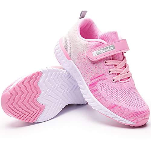 Torotto Laufschuhe Kinder Sportschuhe Jungen Mädchen Outdoor Turnschuhe Atmungsaktiv Ultraleicht Hallenschuhe klettverschlu Sneaker Indoor Unisex-Kinder(Y64-Rosa 27EU)