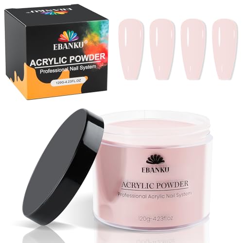 120g Tief Nackt Acrylpulver, EBANKU Acrylpulver Große Kapazität Professionelles Französisches Acryl-Dip-Puder für Nagelacrylverlängerung, Nagelschnitzen, Langanhaltend, Keine Nagellampe Erforderlich