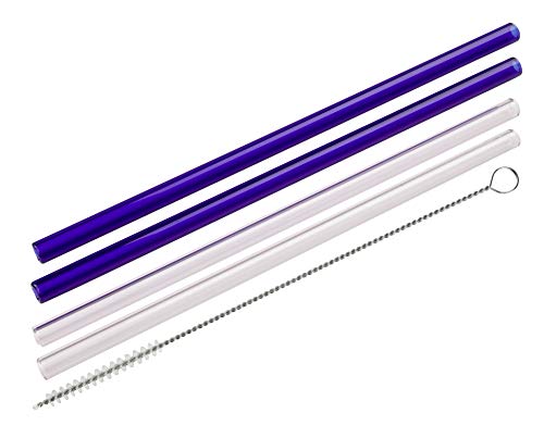 Fackelmann Glas-Trinkhalme Ø 8 mm mit Reinigungsbürsten Rio Party, Wiederverwendbare Strohhalme für jeden Anlass, umweltfreundliche Trinkröhrchen (Farbe: Rosa / Blau), Menge: 4 Halme + 1 Bürste