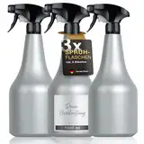 3x Große Sprühflasche 1 Liter mit Zerstäuber (inkl. beschriftbare Etiketten) | Wassersprühflasche ideal für Pflanzen, Reinigungsmittel (chemiebeständig), Garten, Autopflege | Water Spray Bottle