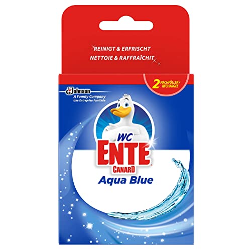 WC-Ente Aqua Blue Einhänger, Nachfüller WC-Stein für Frische und Sauberkeit bis zu 3 Wochen, Blauspüler, 1er Pack (2 x 36 g)