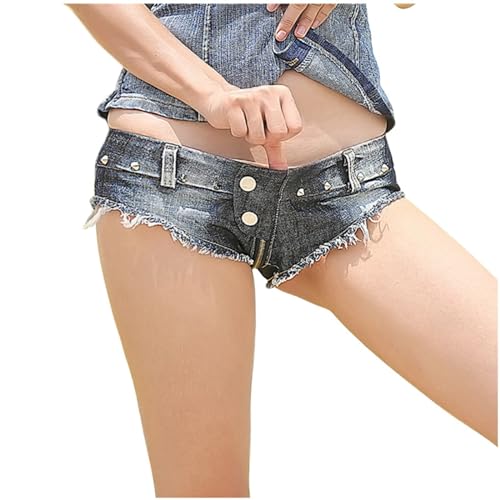 Eauptffy Jeans Short Damen, Kurze Hosen Damen Sommer, Jeansshort Ouvert Reißverschluss Jeanshose Skinny Stretch Sommerjeans Low Waist Mode Sommershorts Waschung Retro Streetwear Nacht Club Casual