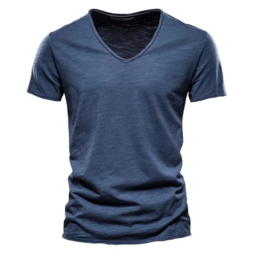 Herren T-Shirt aus Bio-Baumwolle O-Neck/V-Neck Kurzarm Sleeve Top für Männer Gym Shirt Herren Tshirt Herren 5XL üBergrößE Baumwolle Set Herren T-Shirt Schwarz V-Ausschnitt T-Shirts Herren Slim Fit