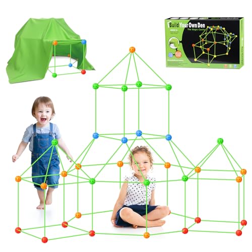 OSDUE DIY Zelt Spielzeug, 156 Stück Kids Fort Building Kits, DIY Fort Konstruktions Spielzeug, Play Tent, Spiel Zelt, Kinder Outdoor Spielzeug, Höhle Bauen Kinder Bauspielzeug für Mädchen Jungen