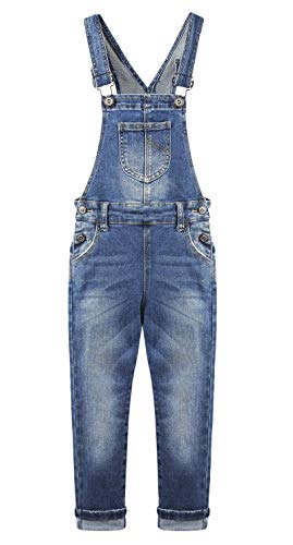 KIDSCOOL SPACE Mädchen Slim Washed Fashion Soft Denim Jeans Overalls, Tiefblau, 10–11 Jahre