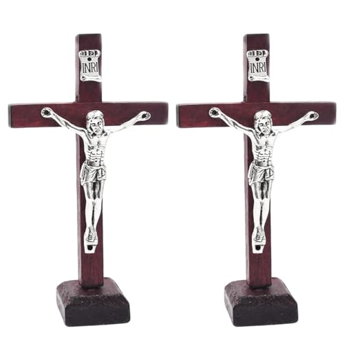 PRAOFRT 2 Stück 6 * 10.5CM jesus kreuz wand Jesus Kreuz, Wandkreuz Holz, Kruzifix Wandkreuz, ReligiöSe Heimdekoration, Osterparty-Heimdekoration, Wohnzimmer-Wanddekoration