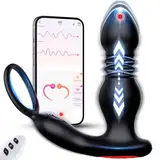 Analplug Sex Spielzeug für Die Männer Anal Dildo Vibrator, Anal Plug Prostata Stimulator Massagegerät Buttplug Penisring Schub Dildo APP Fernbedienung Butt Plug mit 7 Vibrationsmodi 7 Schubmodi