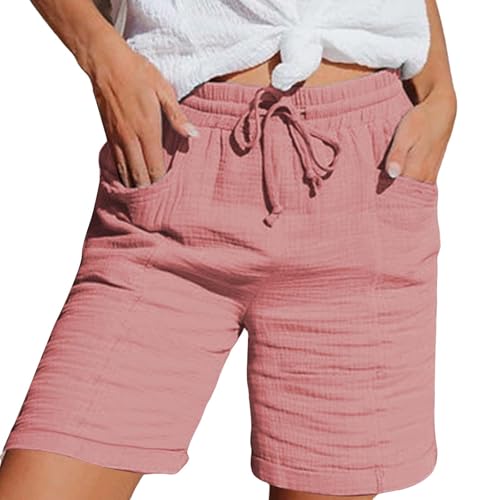 Generisch Damen Sommer Shorts Kurze Hose Mode Lässige Musselin Short Mit Hoher Taille Gerades Bequeme Sportshorts Freizeit Leinenhose Elegant Laufhose Capri Hose Damen Sommer