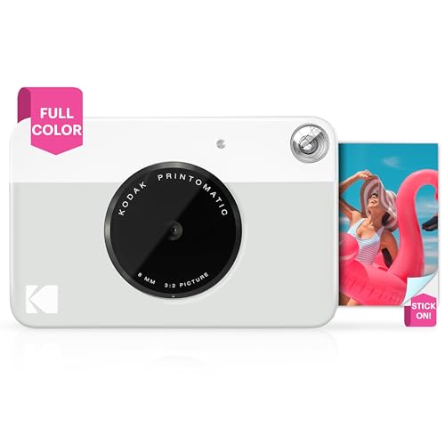 KODAK Printomatic Digitale Sofortbildkamera - Vollfarbdrucke auf Zink-Fotopapier (2 x 3 Zoll) mit selbstklebender Rückseite (grau) – Drucken Sie Erinnerungen sofort aus