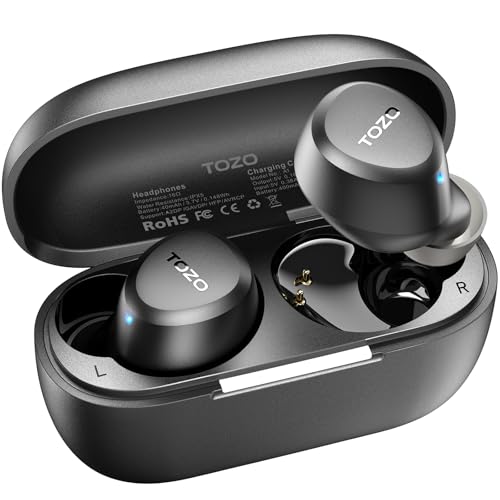 TOZO A1 In-Ear Kopfhörer Kabellos Bluetooth 5.3 mit 2 Mikrofonen für KI-Anrufe, App-Steuerung, 30 Std. Wiedergabe, IPX5 Wasserdicht, Tiefer Bass, Leicht und Bequem für kleine Ohren – Schwarz