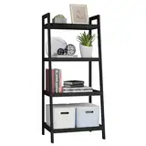 SMIBUY Bambus Bücherregal, Badezimmer Aufbewahrungsregal Organizer, Pflanzen Blumen Display Stand Boden stehend mit 4 Tier offene Regale und Griffe (Schwarz)