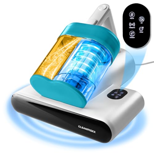 CLEANmaxx Milbensauger für Matratzen mit UV-C-Licht, Rotation | Matratzenreiniger mit HEPA-Filter, entfernt 99,9% Aller Milben | Matratzensauger mit Ultraschall, Hitze & Vibration
