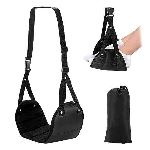 GWAWG Flugzeug Fußstütze,Flugzeugfußstütze aus Premium Schaumstoff Travel Foot Hommock mit Memory Foam, tragbare verstellbare Flugzeug Beinauflage, Schwarz