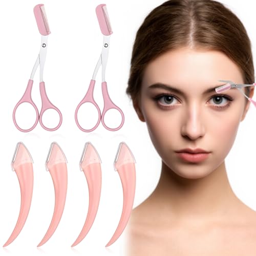 6 Stück Augenbrauenschere mit Kamm Edelstahl-Augenbrauen-Fellschere Beauty Augenbrauentrimmer,Shaper Scissors Bürste für Männer und Frauen Professionelle Augenbrauenschneider